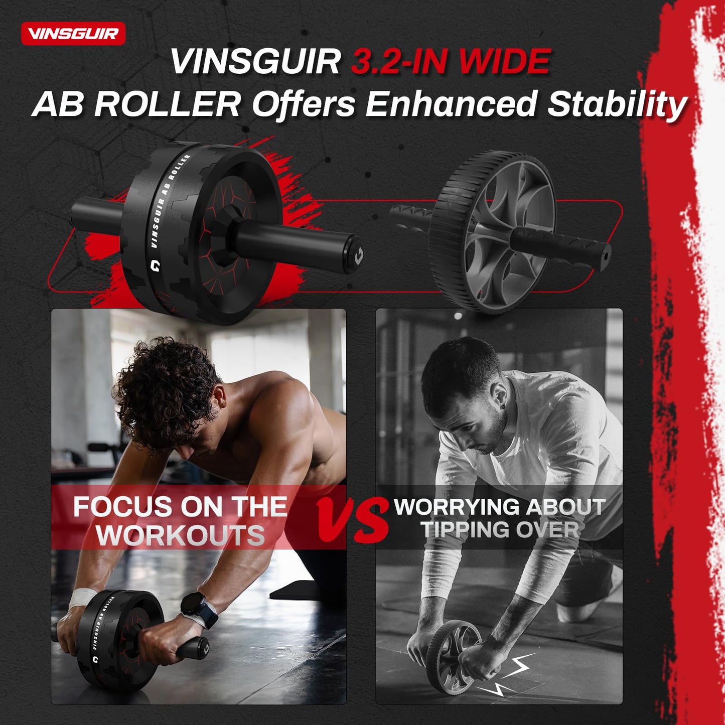 Vinsguir Ab Roller Wheel, Abs Workout Equipment for Abdominal & Core Strength Training, Exercise Wheels for Home Gym, Fitness Equipment for Core Workout with Knee Pad Accessories