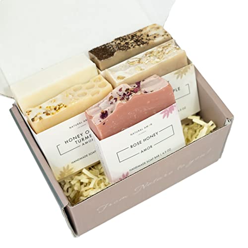 Natural Amor- All Natural Bar Soap Set (5 Pack), Shea Butter Enriched, Gentle Bar for All Skin Type, Essential Oils Scented, Handmade Soap Gift Set For Women & Men