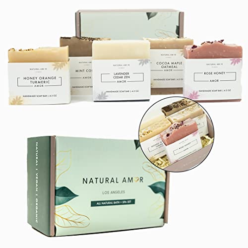 Natural Amor- All Natural Bar Soap Set (5 Pack), Shea Butter Enriched, Gentle Bar for All Skin Type, Essential Oils Scented, Handmade Soap Gift Set For Women & Men
