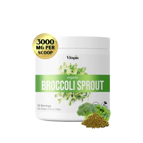 Vitapia Organic Broccoli Sprout Powder - High in Sulforaphane & Antioxidant, Cognitive Health Support - 30 Day Supply - Non GMO & Gluten Free, 33 Servings (Pack of 1)