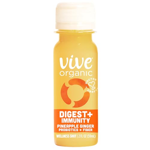 Vive Organic Digest + Immunity Dual-Boost Shot, Cold-Pressed Aloe Vera, Apple Cider, Probiotics, 2g Fiber, Gluten Free, Vegan, 2 Fl Oz (Pack of 12)