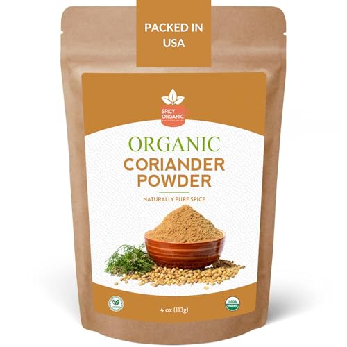 SPICY ORGANIC Ground Coriander Seed Powder – 4 oz Pack - Authentic Coriander Spice for Cooking - Freshly Ground, Certified USDA Organic, and Aromatic