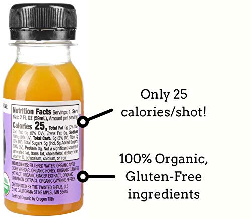 The Twisted Shot | Apple Cider Vinegar Shots with Turmeric, Ginger, Cinnamon, Honey & Cayenne | Wellness Drink | 100% USDA Certified Organic | Gut Health |Liquid, 12-Pack of 2oz Shots