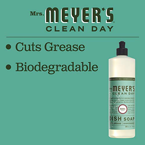 MRS. MEYER'S CLEAN DAY Liquid Dish Soap, Biodegradable Formula, Basil, 16 fl. oz - Pack of 3