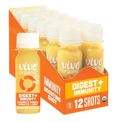 Vive Organic Digest + Immunity Dual-Boost Shot, Cold-Pressed Aloe Vera, Apple Cider, Probiotics, 2g Fiber, Gluten Free, Vegan, 2 Fl Oz (Pack of 12)