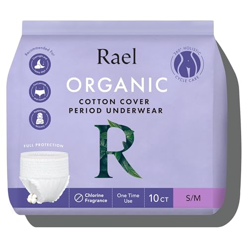 Rael Disposable Underwear for Women, Organic Cotton Cover - Incontinence Pads, Postpartum Essentials, Disposable Underwear, Unscented, Maximum Coverage (Size S-M, 10 Count)