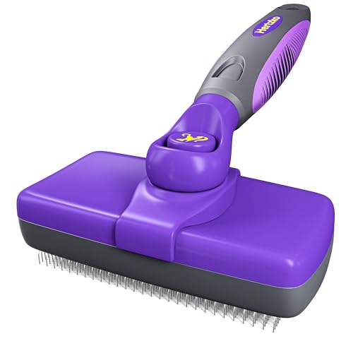 Hertzko Self-Cleaning Dog & Cat Slicker Brush for Pets with Long Or Short Hair, Dog Brush for Shedding Short Hair, Cat & Dog Grooming Brush, Cat Comb, Dog Comb, Deshedding Dog Brush - Purple