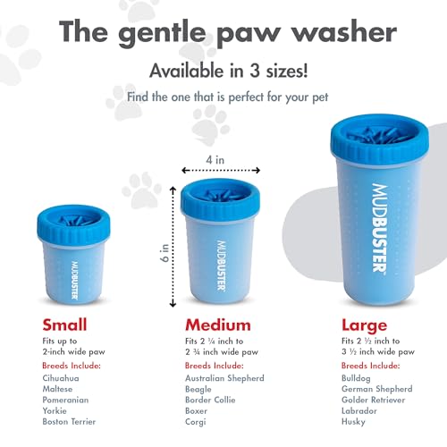 Dexas MudBuster Portable Dog Paw Washer/Paw Cleaner, Medium, Pro Blue