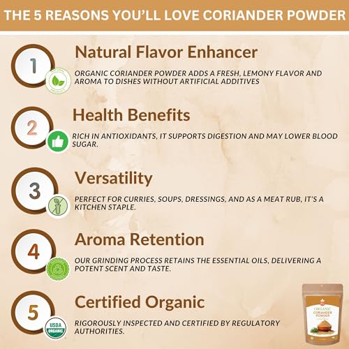 SPICY ORGANIC Ground Coriander Seed Powder – 4 oz Pack - Authentic Coriander Spice for Cooking - Freshly Ground, Certified USDA Organic, and Aromatic