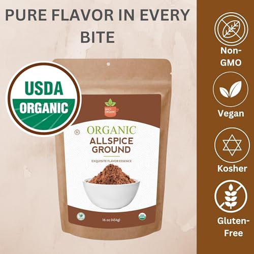 SPICY ORGANIC Pure Organic Allspice Ground 4 oz. - Certified USDA Organic - Allspice Seasoning for Baking, Marinades, Pickling, Stews, Sauces, and Beverages