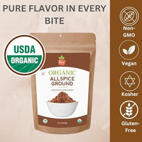 SPICY ORGANIC Pure Organic Allspice Ground 4 oz. - Certified USDA Organic - Allspice Seasoning for Baking, Marinades, Pickling, Stews, Sauces, and Beverages