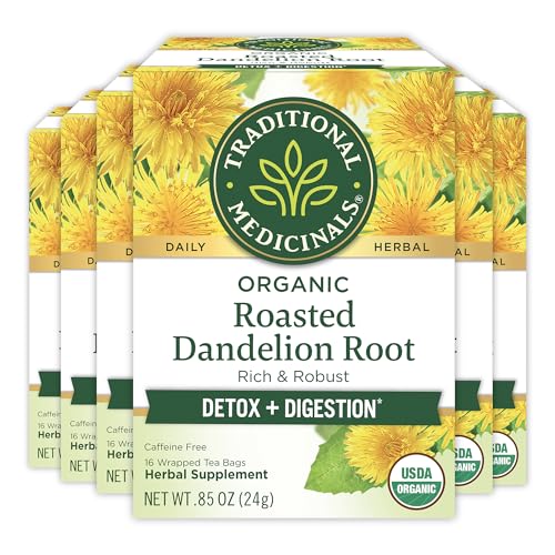 Traditional Medicinals Tea, Organic Roasted Dandelion Root, Supports Kidney Function & Healthy Digestion,16 Count(Pack of 6) Packaging May Vary