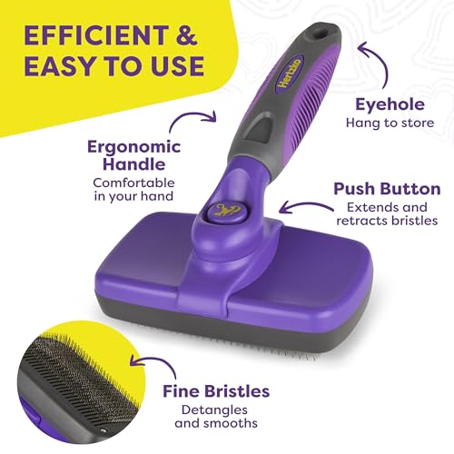 Hertzko Self-Cleaning Dog & Cat Slicker Brush for Pets with Long Or Short Hair, Dog Brush for Shedding Short Hair, Cat & Dog Grooming Brush, Cat Comb, Dog Comb, Deshedding Dog Brush - Purple