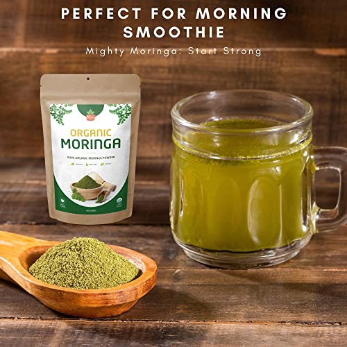 SPICY ORGANIC Green Moringa Superfood Powder 4 oz. - 100% Pure Moringa Oleifera Leaf Powder for Tea and Hair, Nutrient-Rich Energy Booster - Certified USDA Organic, Non-GMO, and Raw from India