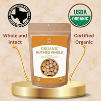 SPICY ORGANIC Ceylon Nutmeg Whole - 8 oz (40-50 nuts) - Certified USDA Organic- Fresh Whole Nutmeg Spice for Both Sweet and Savory Dishes, Such as Desserts, Baked Goods, Soups, Sauces, and Beverages.