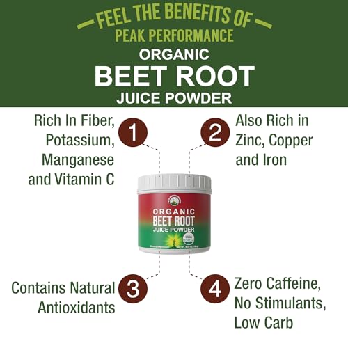 Organic Beet Root Powder - Ultra High Purity Super Food Beets Juice Powder. 100% Pure Nitric Oxide Boosting Beetroot Supplement. Keto, Paleo, Vegan Reds Superfood Rich in Polyphenols