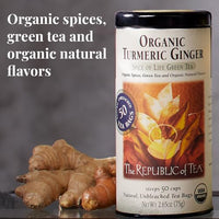 The Republic of Tea — Organic Turmeric Ginger Green Tea Tin, 50 Tea Bags, Naturally Caffeinated