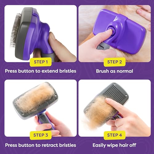 Hertzko Self-Cleaning Dog & Cat Slicker Brush for Pets with Long Or Short Hair, Dog Brush for Shedding Short Hair, Cat & Dog Grooming Brush, Cat Comb, Dog Comb, Deshedding Dog Brush - Purple