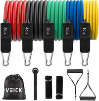 VEICK Workout Resistance Bands Set with Handles, 5 Tube Fitness Bands, Door Anchor, Ankle Straps, Portable Carrying Bag