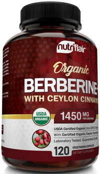 NutriFlair Organic Berberine with Ceylon Cinnamon 1450mg, 120 Capsules