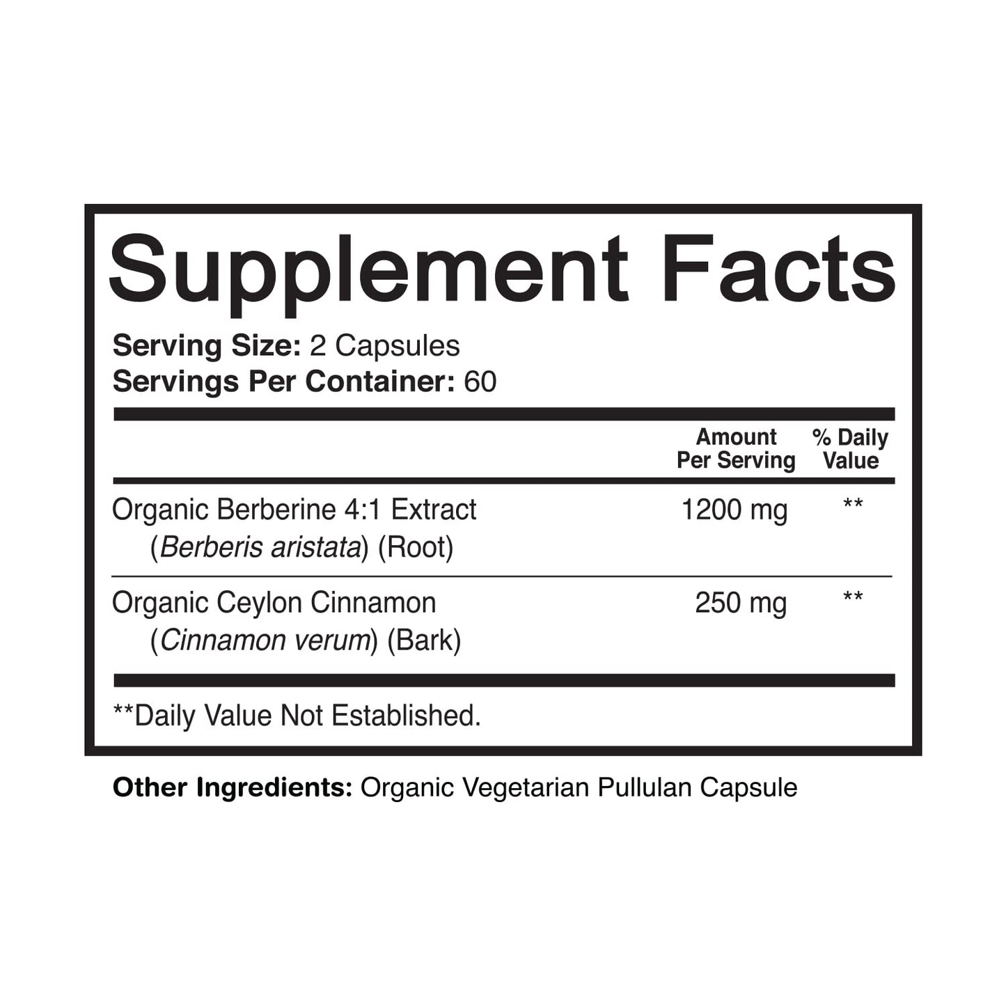 NutriFlair Organic Berberine with Ceylon Cinnamon 1450mg, 120 Capsules