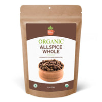 SPICY ORGANIC Pure Organic Allspice Berries Whole 4 oz. – Certified USDA Organic - Premium Pimento Seeds and Peppers for Baked Goods, Pickles, Marinades, Stews, and Sauces.