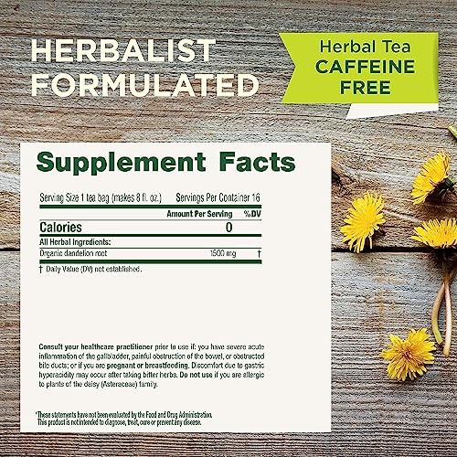 Traditional Medicinals Tea, Organic Roasted Dandelion Root, Supports Kidney Function & Healthy Digestion, 16 Tea Bags