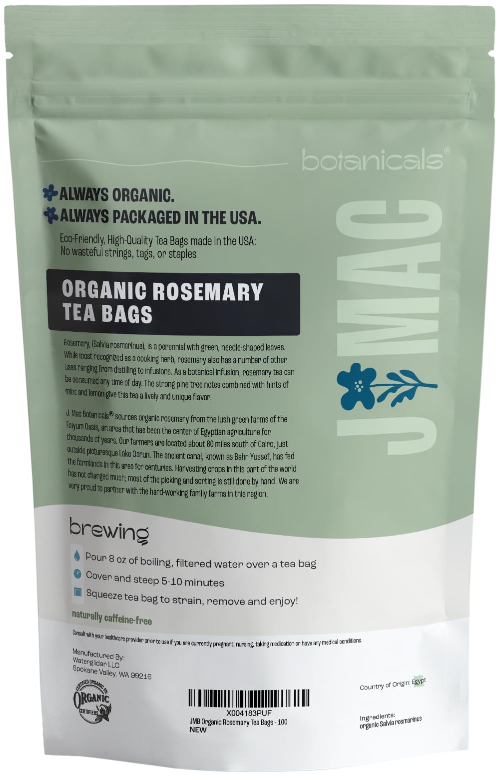 J Mac Botanicals Organic Rosemary Tea Bags Herbal Tea