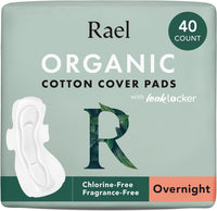 Rael Pads for Women, Organic Cotton Cover - Period Pads with Wings, Feminine Care, Sanitary Napkins, Heavy Absorbency, Unscented, Ultra Thin (Overnight, 40 Count)