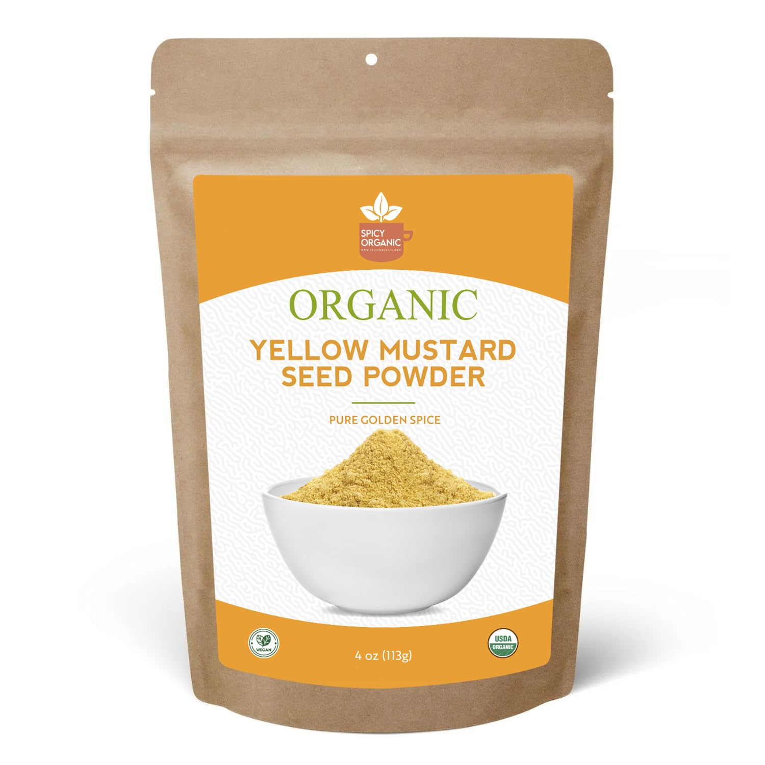 SPICY ORGANIC Ground Yellow Mustard Seeds Powder-4 Oz. – Certified USDA Organic - The Perfect Pickling Spice for Cooking with Authentic Flavor – Fresh, Non -Gmo, and Vibrantly Yellow