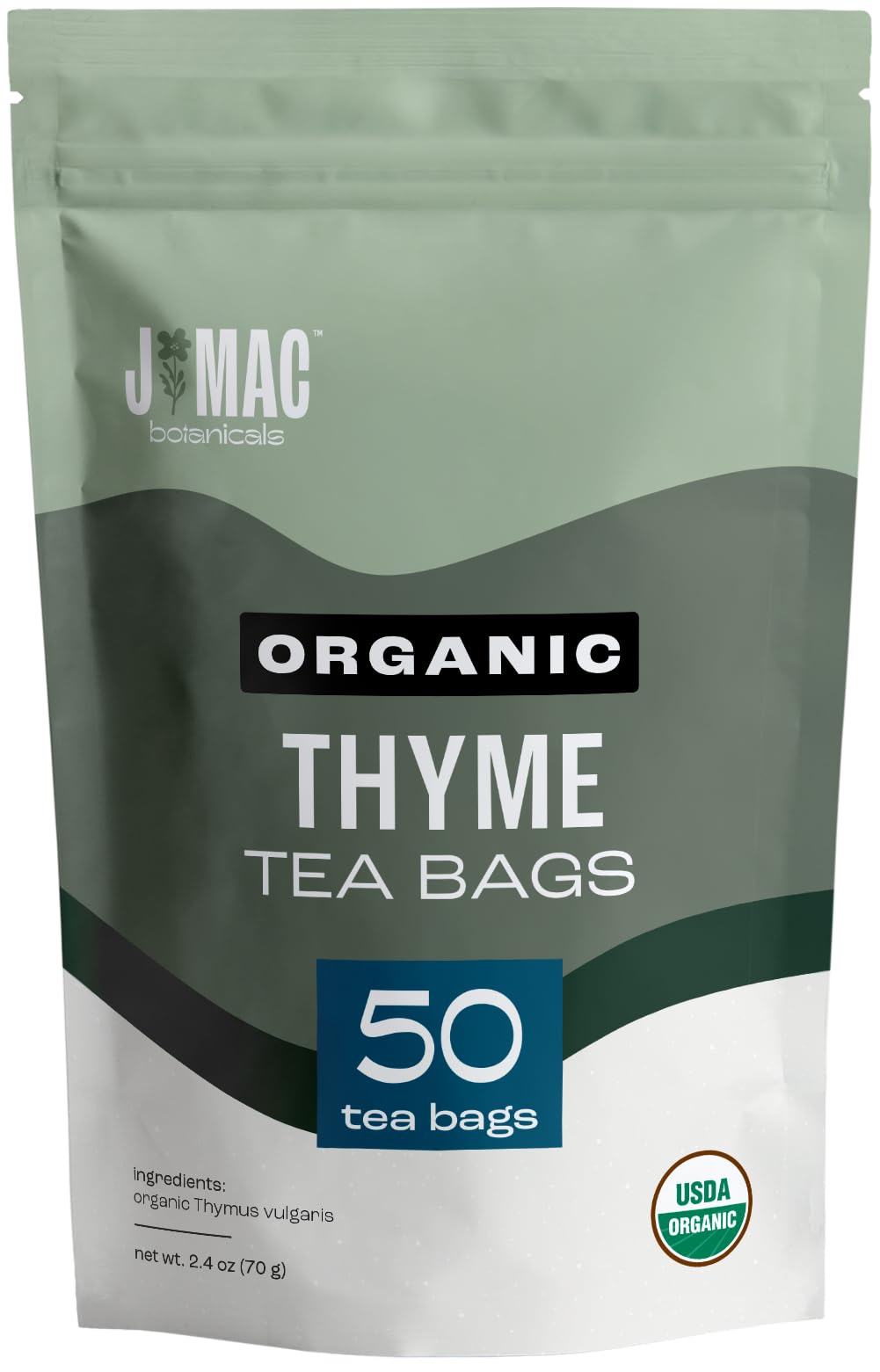 J Mac Botanicals, Organic Thyme Leaf Tea (50 Tea Bags) Thyme Tea organic bags, Certified USDA Organic by Organic Certifiers Inc. USA Manufactured Tea Bags