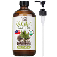 VITAL AFFAIR Castor Oil Organic Cold Pressed Unrefined Glass Bottle- USDA Certified Organic Castor Oil For Castor Oil Pack Wrap-Castor Oil For Skin, Hair Growth, Eyelashes, Eyebrows & Nails-16 fl oz