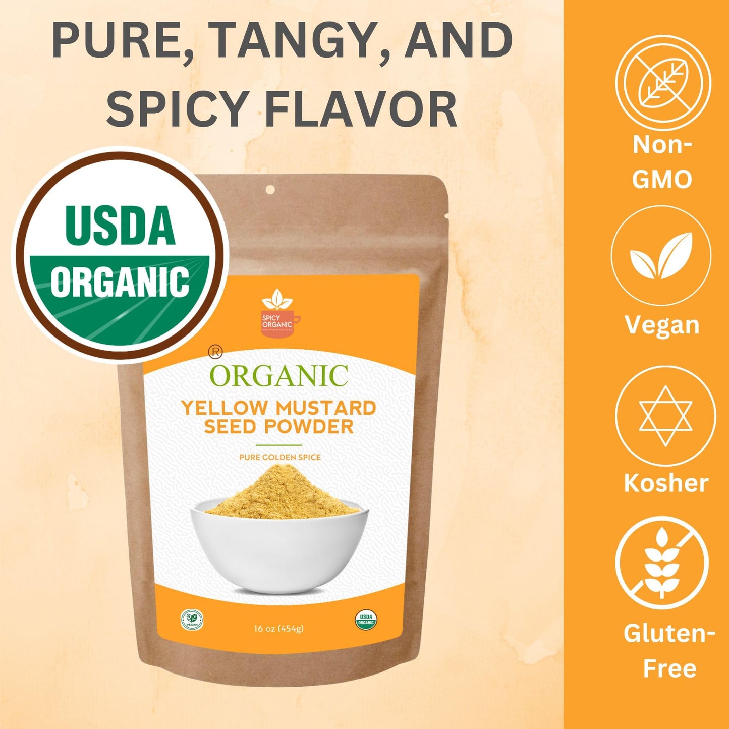 SPICY ORGANIC Ground Yellow Mustard Seeds Powder-4 Oz. – Certified USDA Organic - The Perfect Pickling Spice for Cooking with Authentic Flavor – Fresh, Non -Gmo, and Vibrantly Yellow