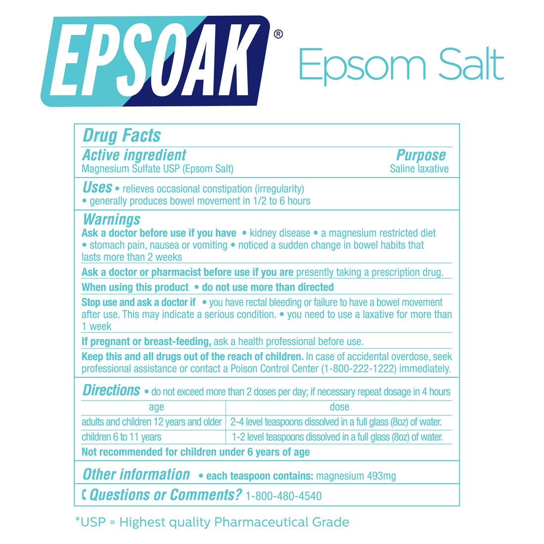 Epsoak Epsom Salt 19 lb. Magnesium Sulfate USP. (Qty. 1 x 19lb. Bags) Resealable Epsom Salt Bulk Bags Unscented, Made in The USA, Cruelty-Free Certified