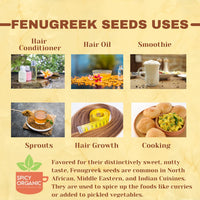 SPICY ORGANIC Fenugreek Seeds - Freshly Packed Methi Seeds - Best Use for Hair & Cooking - 100% Pure USDA Organic - 16 OZ