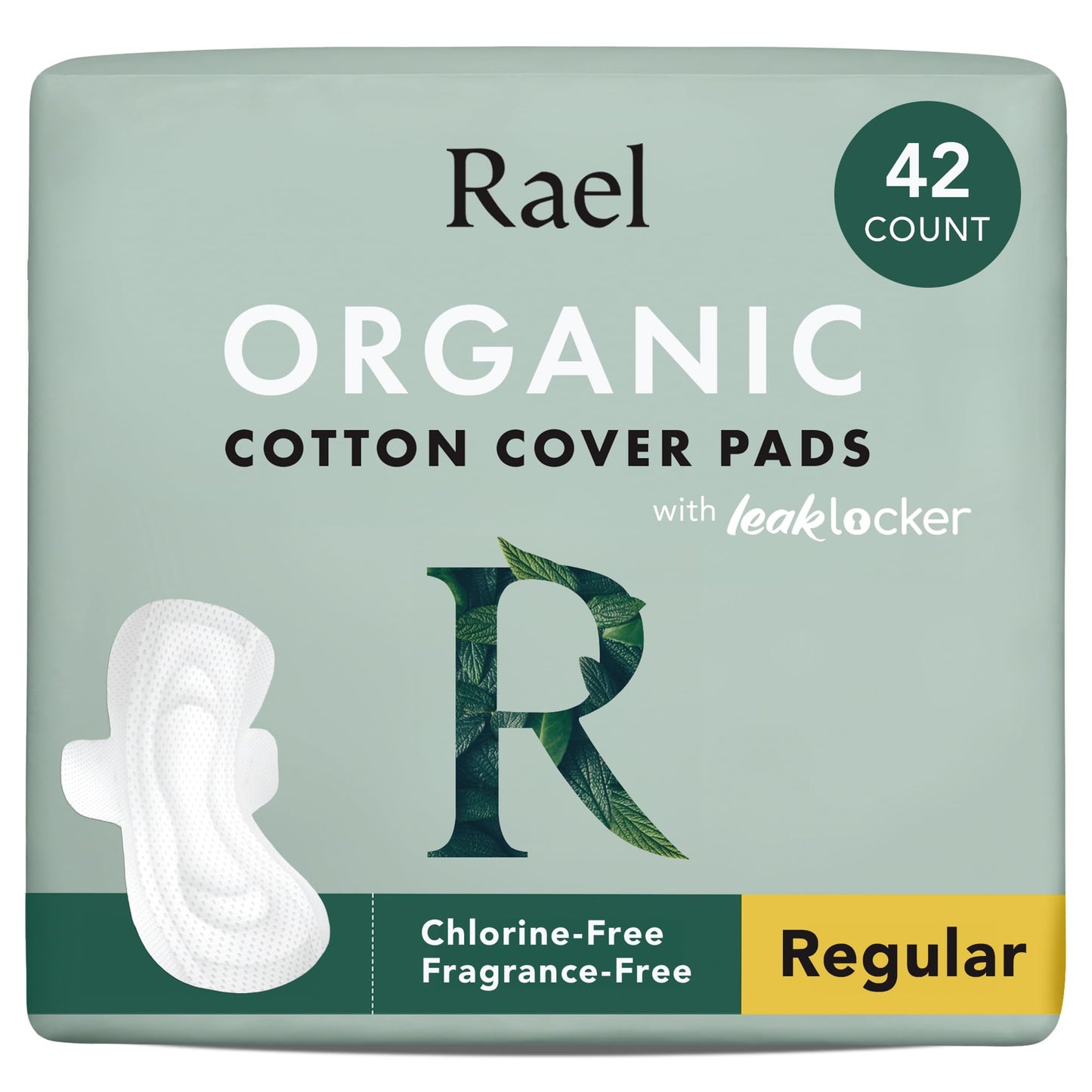 Rael Pads for Women, Organic Cotton Cover Pads - Regular Absorbency, Unscented, Ultra Thin Pads with Wings for Women (Regular, 42 Count)