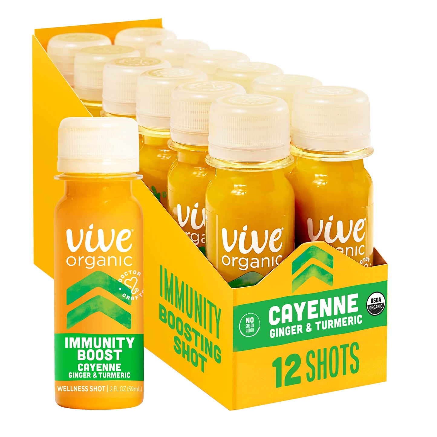 Vive Organic Immune Support Shot, Cold-Pressed Ginger, Turmeric & Cayenne, Gluten Free, Vegan, Immunity Boost Cayenne, 2 Fl Oz (Pack of 12)