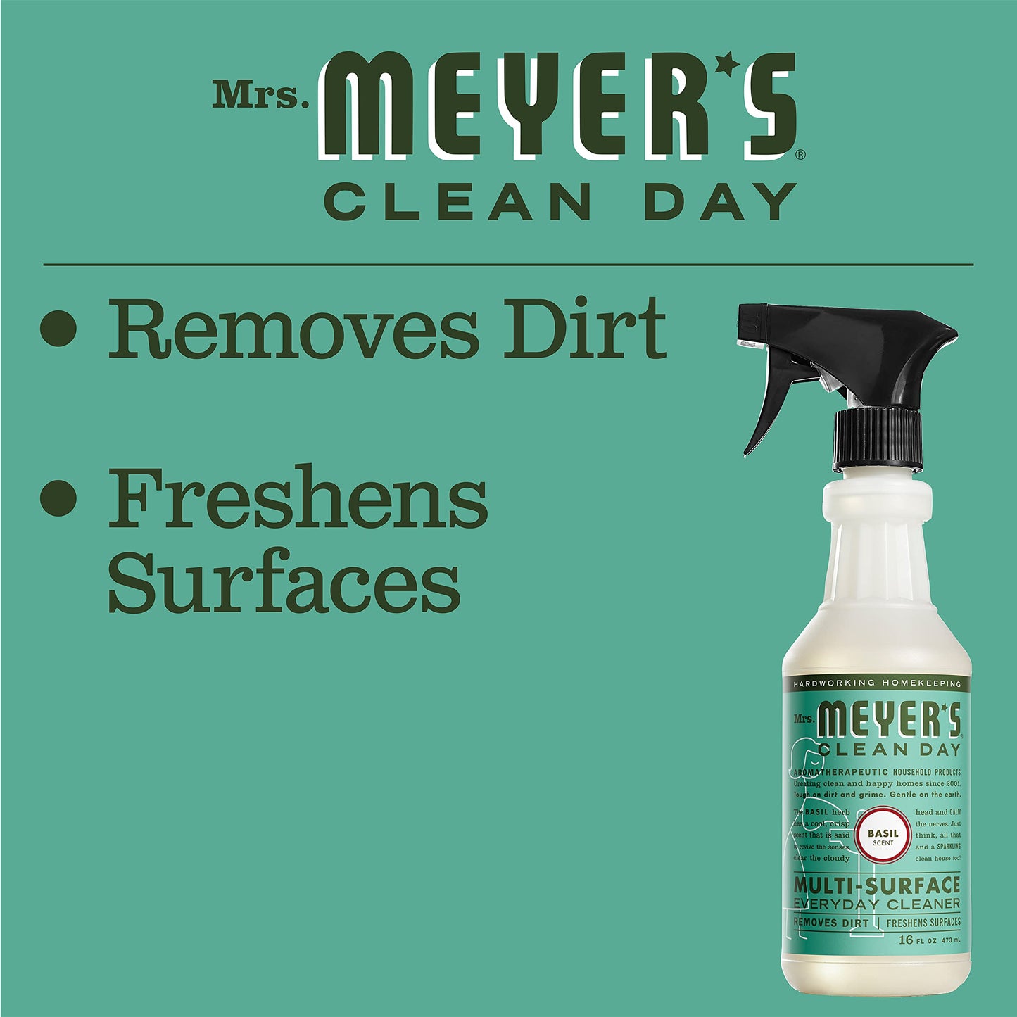 MRS. MEYER'S CLEAN DAY All-Purpose Cleaner Spray, Basil, 16 fl. oz - Pack of 3