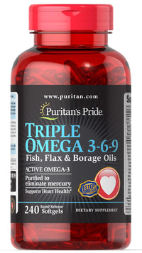 Puritan's Pride Triple Omega 3-6-9 Fish, Flax & Borage Oils, Supports Heart Health and Healthy Joints, 240 ct (Pack of 1)