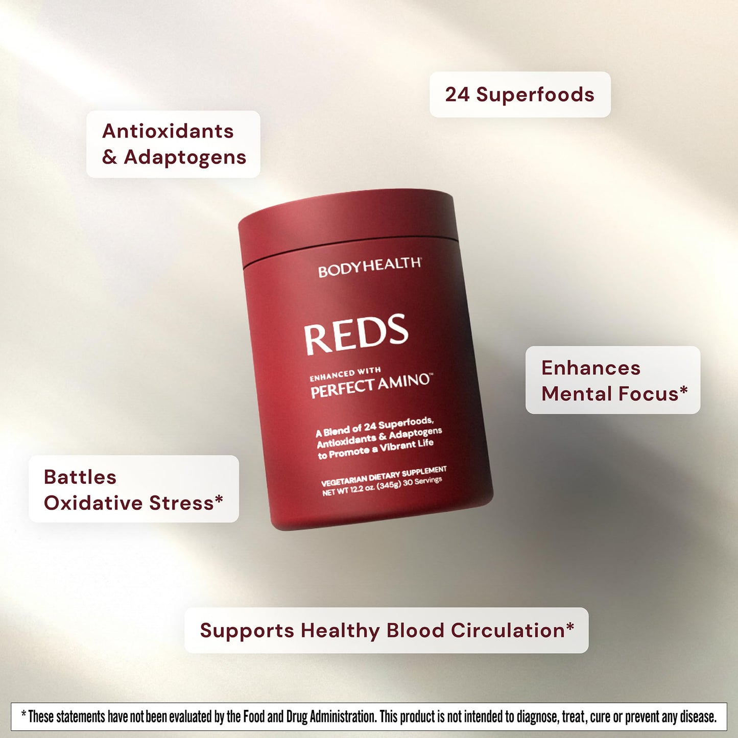 BodyHealth Perfect Reds (30 SVG) Superfood Berry Powder Antioxidant Drink, Fruit Powder Mix for Smoothies with Fruit, Vegetables, Superfoods, Phytonutrients, Fiber, and PerfectAmino Protein