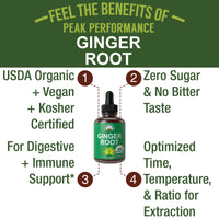 USDA Organic Ginger Root Extract Liquid Drops. Zero Sugar, Non Bitter Vegan Ginger Oil Supplement For Immune, Digestive + Gut Support. High Bioavailability, Gluten Free For Women and Men. Take Orally