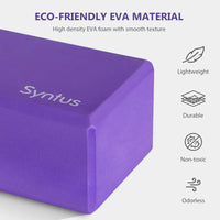 Syntus Yoga Block and Yoga Strap Set, 2 EVA Foam Soft Non-Slip Yoga Blocks 9×6×4 inches, 8FT Metal D-Ring Strap for Yoga, General Fitness, Pilates, Stretching and Toning, Purple