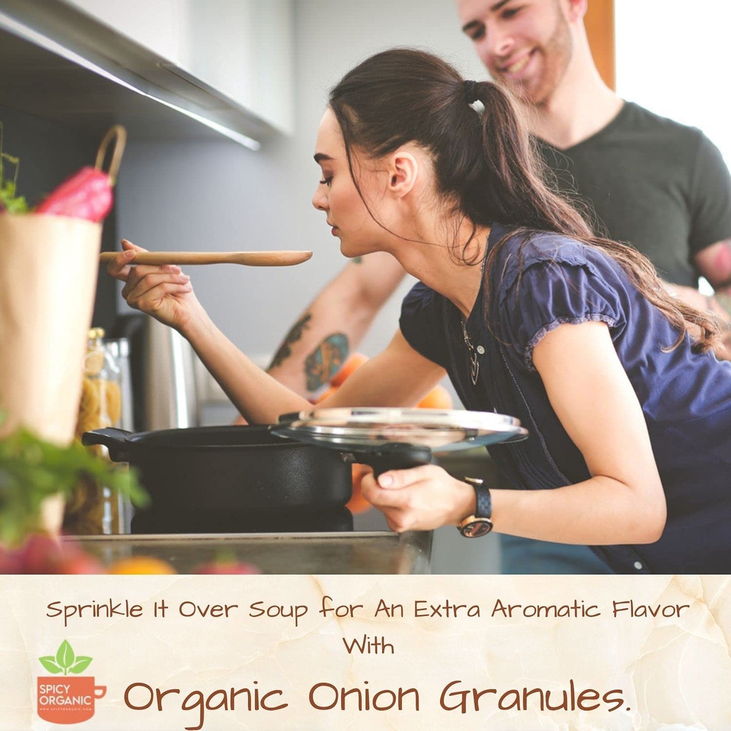 SPICY ORGANIC Onion Granules - Pure USDA Organic - Non-GMO Culinary Granulated Onion- Perfect for Use in Sauces, Soups, Salad Dressings, Condiments, Snack Foods, and Dairy Products - 16 Oz.