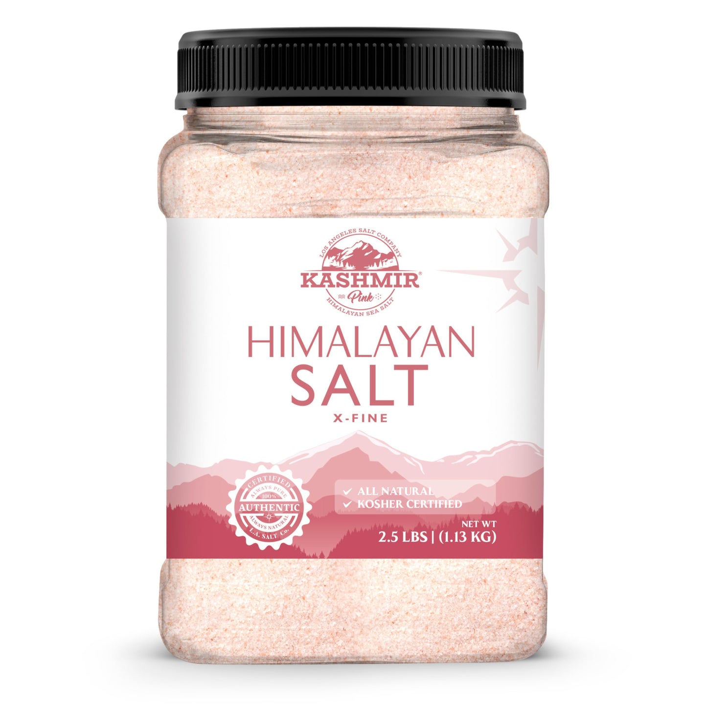 LA SALT CO Kashmir 2.5 Lbs Pink Himalayan Salt Jar, X-Fine | 100% Pure, Food Grade with 84 Trace Minerals | Kosher Certified, Vegan, Non-GMO, & Cruelty-Free