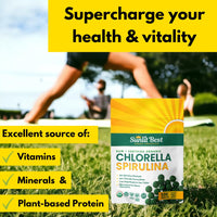 Sunlit Best Organic Chlorella Spirulina 500 Tablets - Pure Superfood Supplement Spirulina Chlorella Pills with Burst & Cracked Cell Wall Algae, Chlorophyll, & Vegan Protein, More Potent Than Capsules