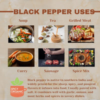 SPICY ORGANIC Black Peppercorns – 4 oz - Whole, Fresh, and Spicy Black Pepper for Grinder Refill, Premium Ceylon Quality, USDA Certified Organic, Gluten-Free, and Kosher