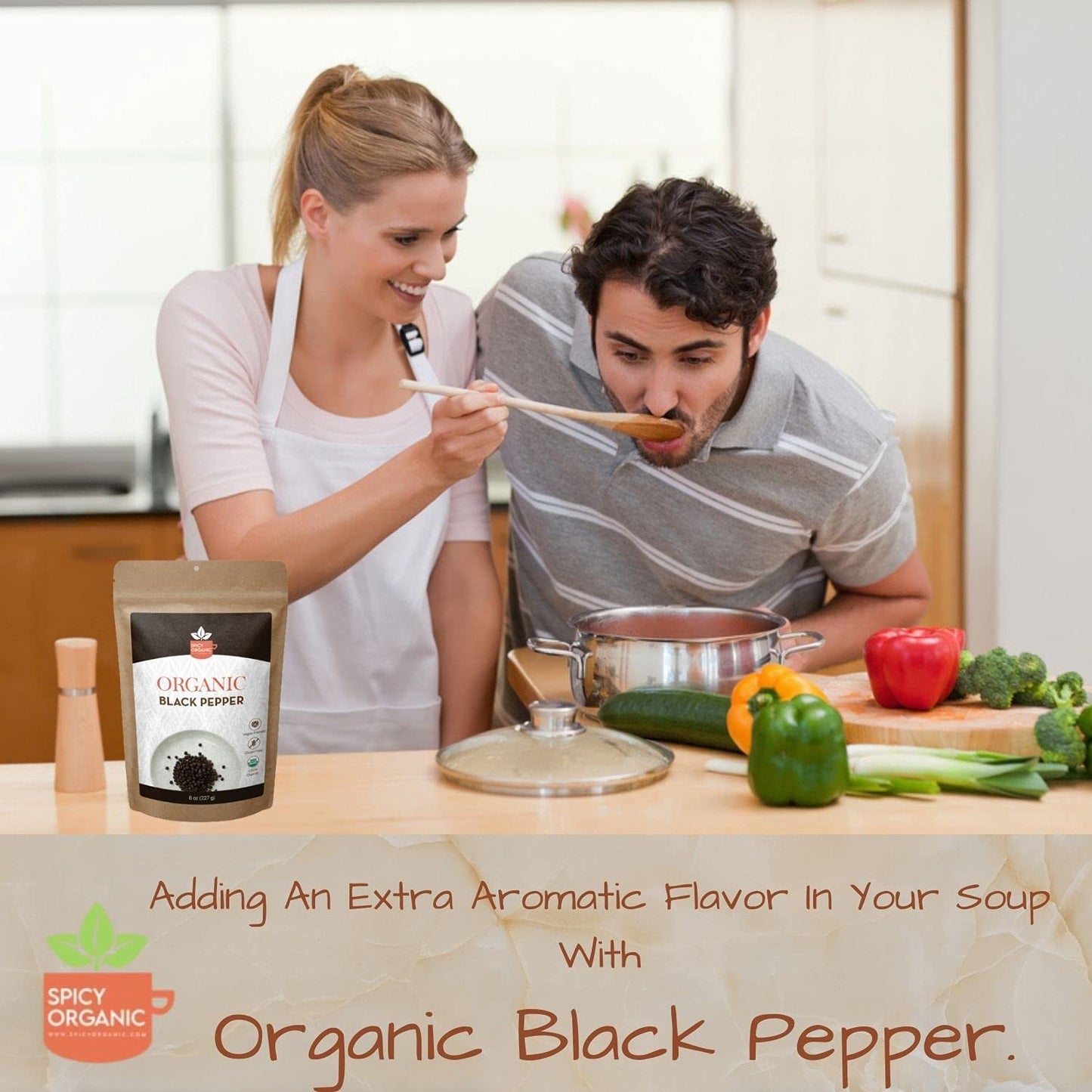 SPICY ORGANIC Black Peppercorns – 4 oz - Whole, Fresh, and Spicy Black Pepper for Grinder Refill, Premium Ceylon Quality, USDA Certified Organic, Gluten-Free, and Kosher