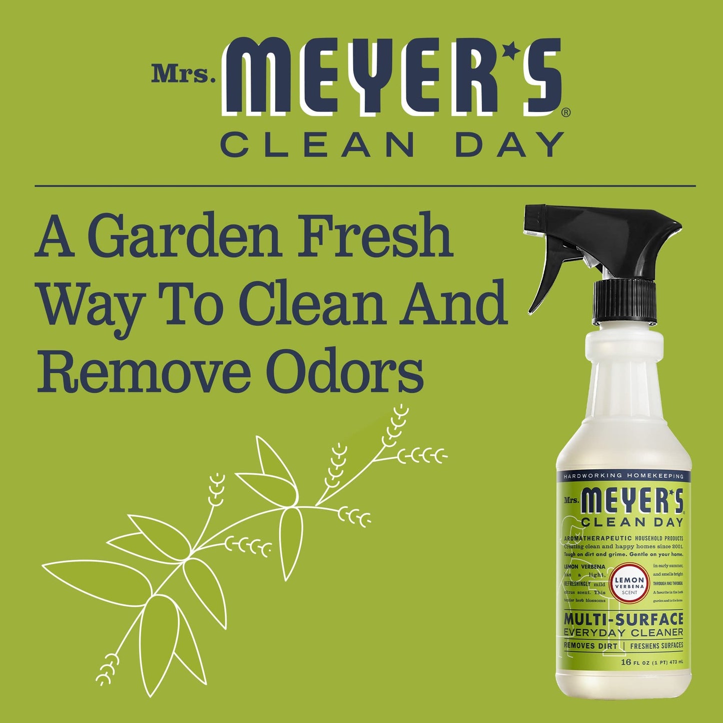 MRS. MEYER'S CLEAN DAY All-Purpose Cleaner Spray, Cruelty Free Formula, Lemon Verbena, 16 fl. oz - Pack of 3