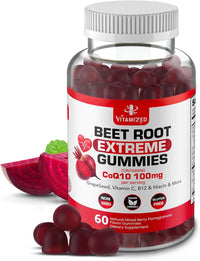 VITAMIZED Extreme Beetroot Formula & COQ10 100mg with Grape Seed Extract, for Circulation Energy & Flow, 1500mg Beet Root Gummies Extract Gluten Free 60