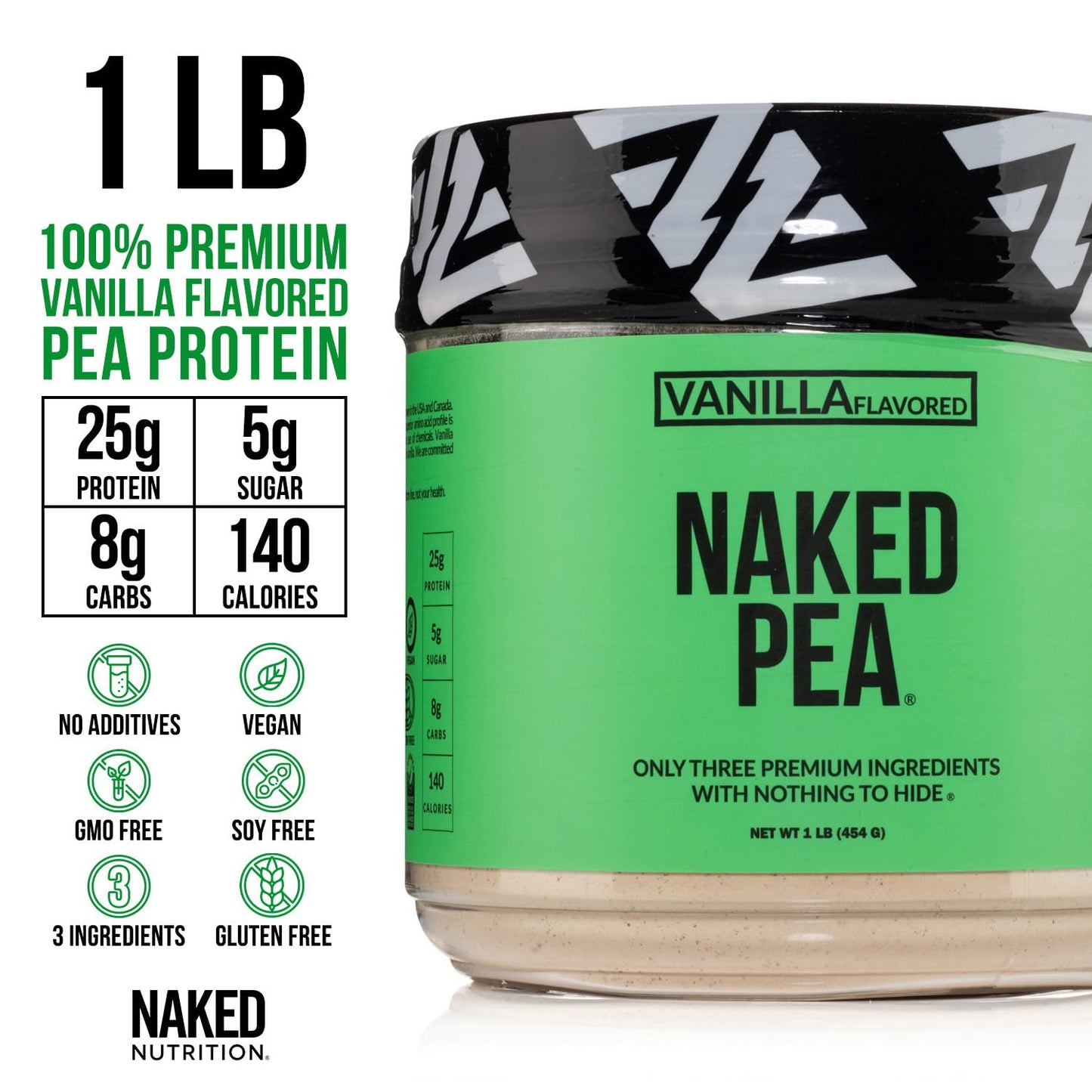 Vanilla Pea Protein Isolate from North American Farms, Only 3 Ingredients, Vanilla Vegan Protein, Gluten-Free, Soy Free, GMO Free - 1LB